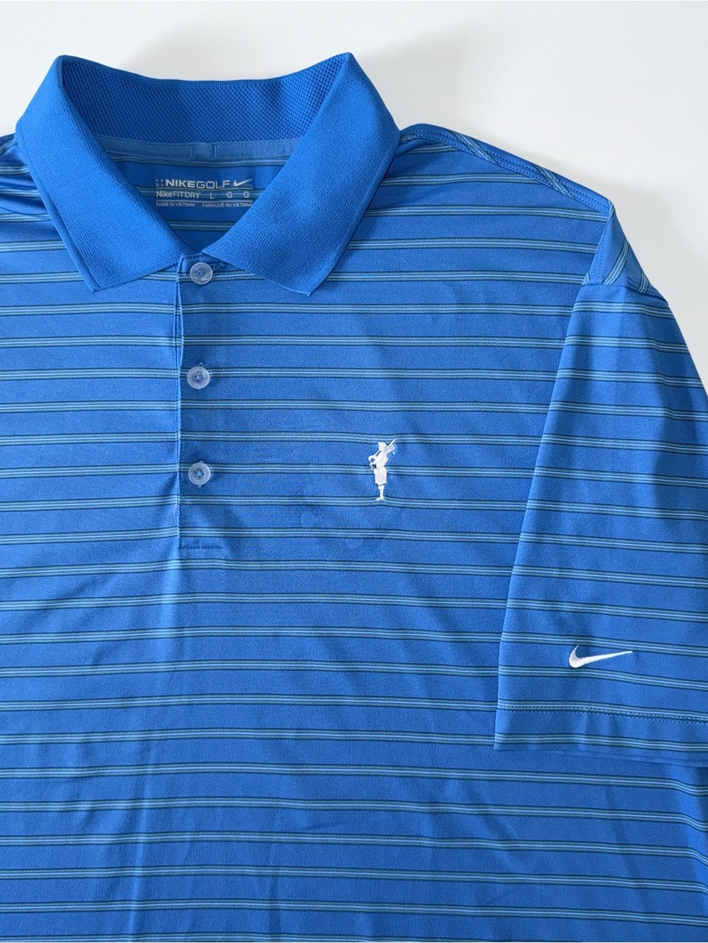 Nike Golf Spanish Bay Polo Men's L Blue Striped Stretch Performance Shirt